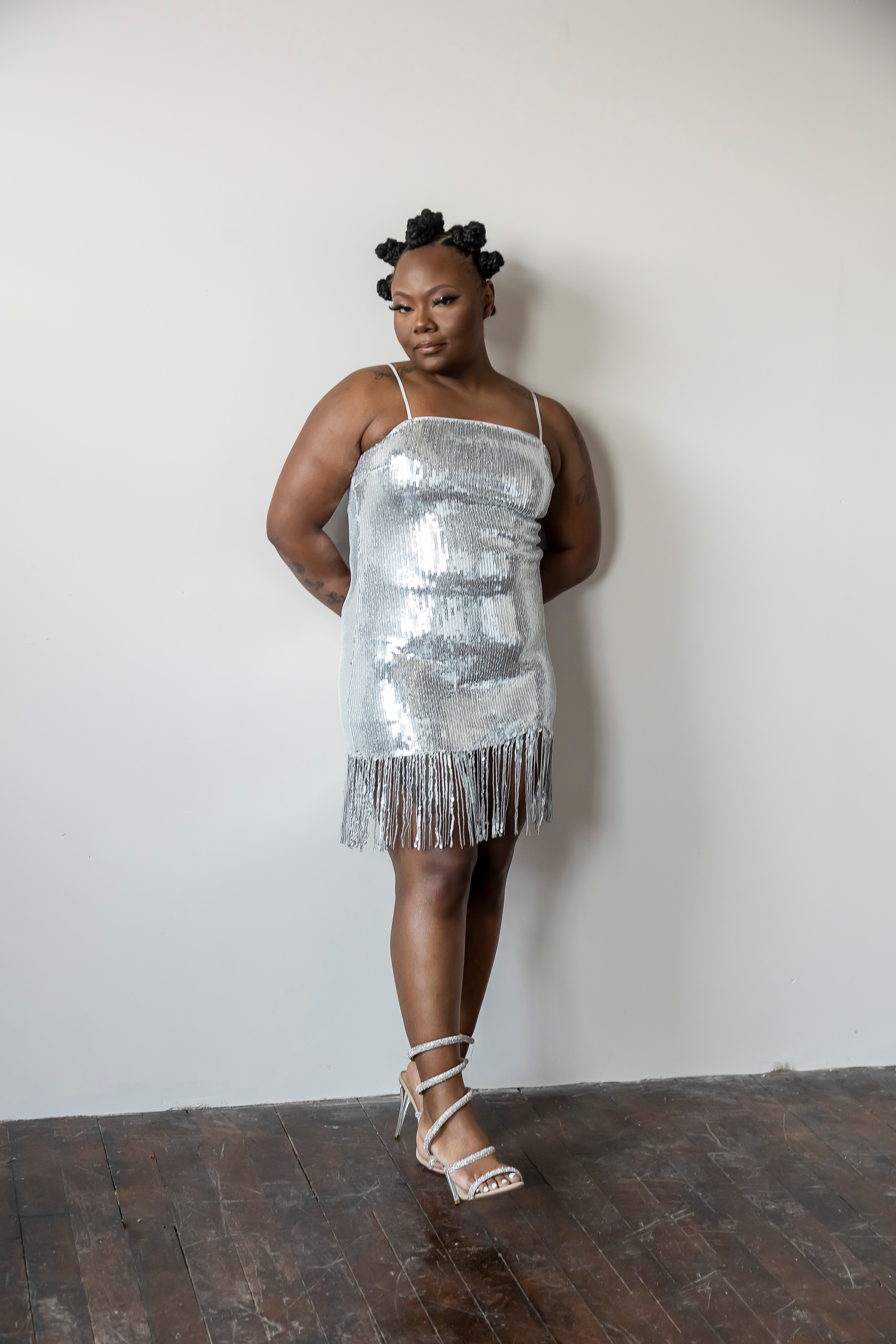 silver fringe dress